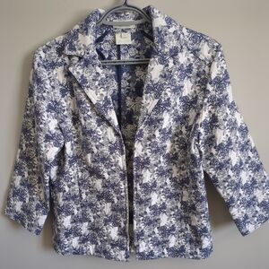 FDJ French Design Floral Tapestry Fitted Jacket Blazer Blue White Size 6
